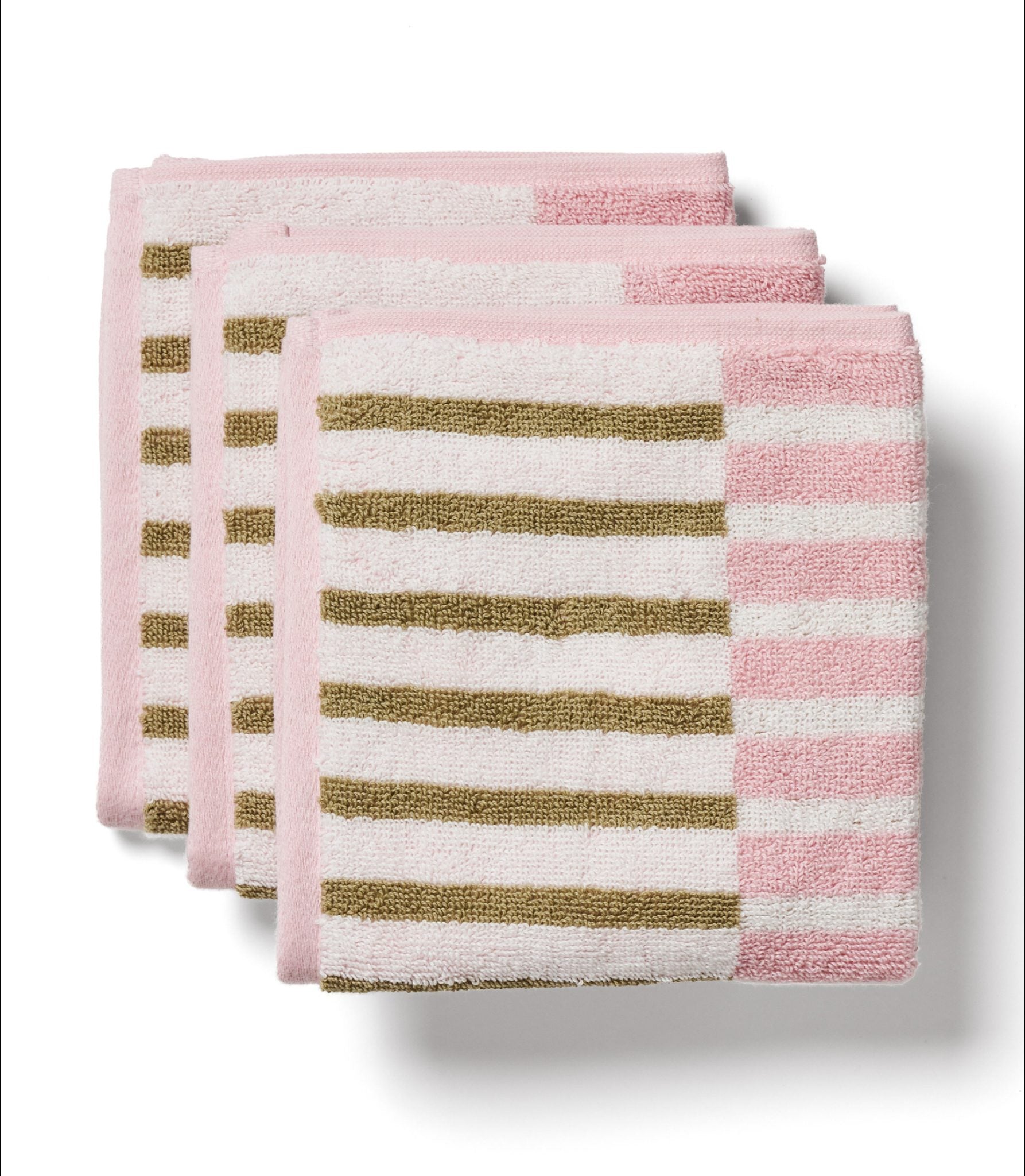 Block Swap - Workshop White, Petal Pink, Everyday Khaki Face Towel 3 Pack