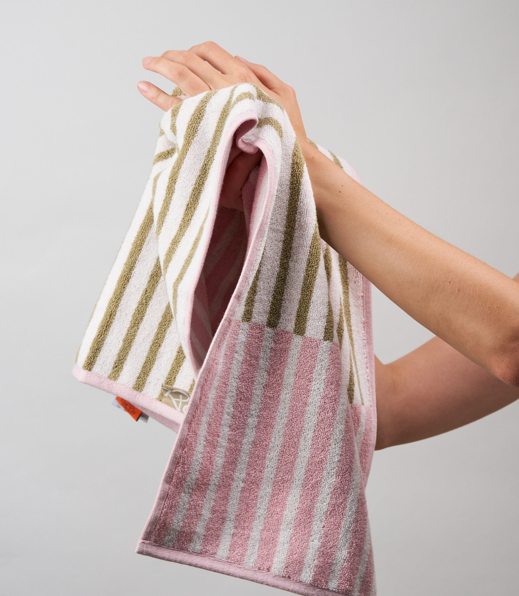 Block Swap - Workshop White, Petal Pink, Everyday Khaki Hand Towel 2 Pack