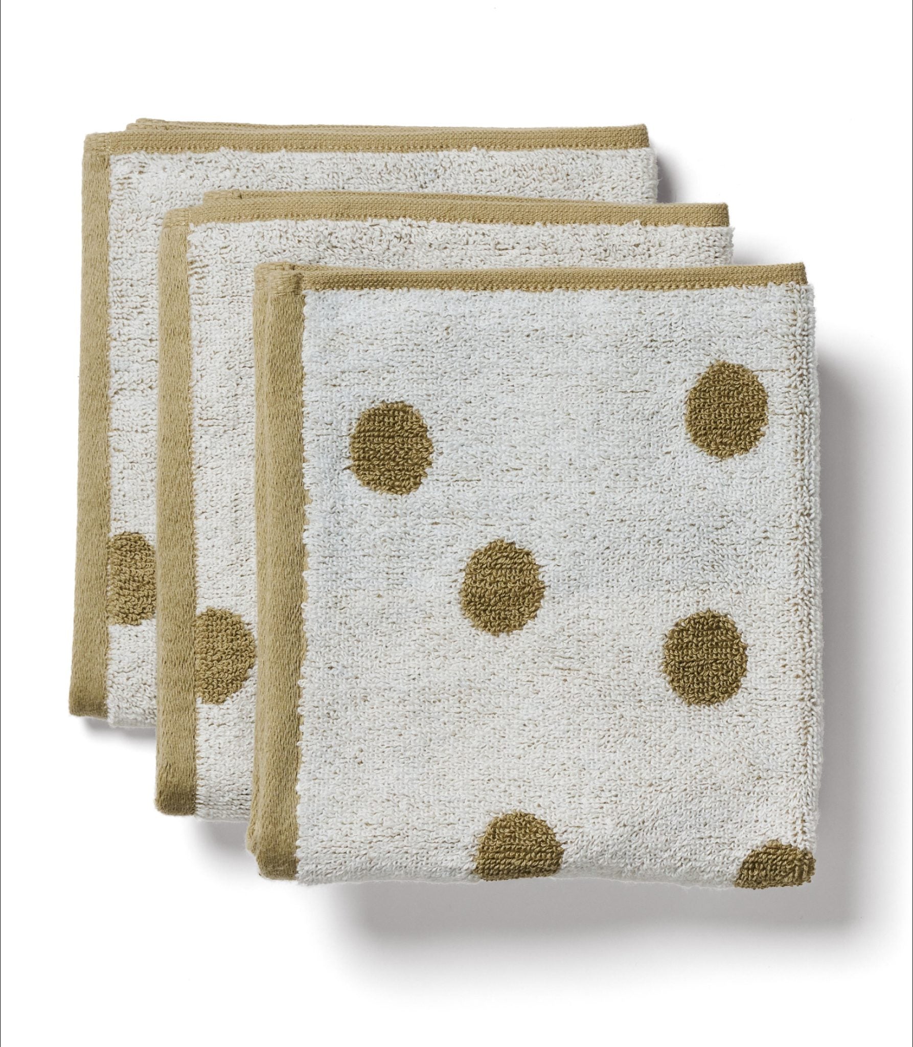 Polka Dot - Everyday Khaki, Workshop White Face Towel 3 Pack