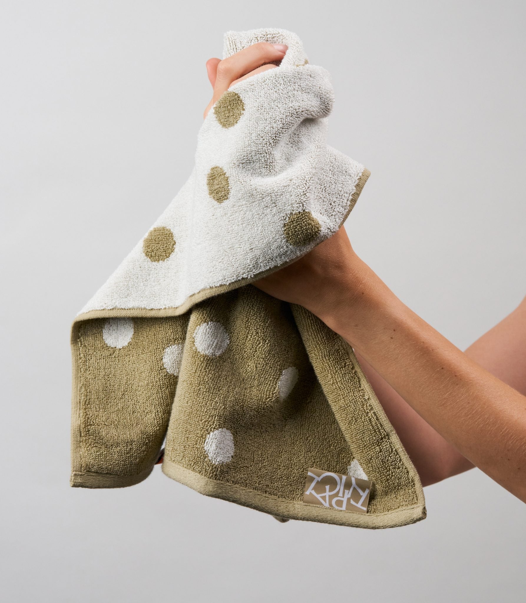 Polka Dot - Everyday Khaki, Workshop White Hand Towel 2 Pack