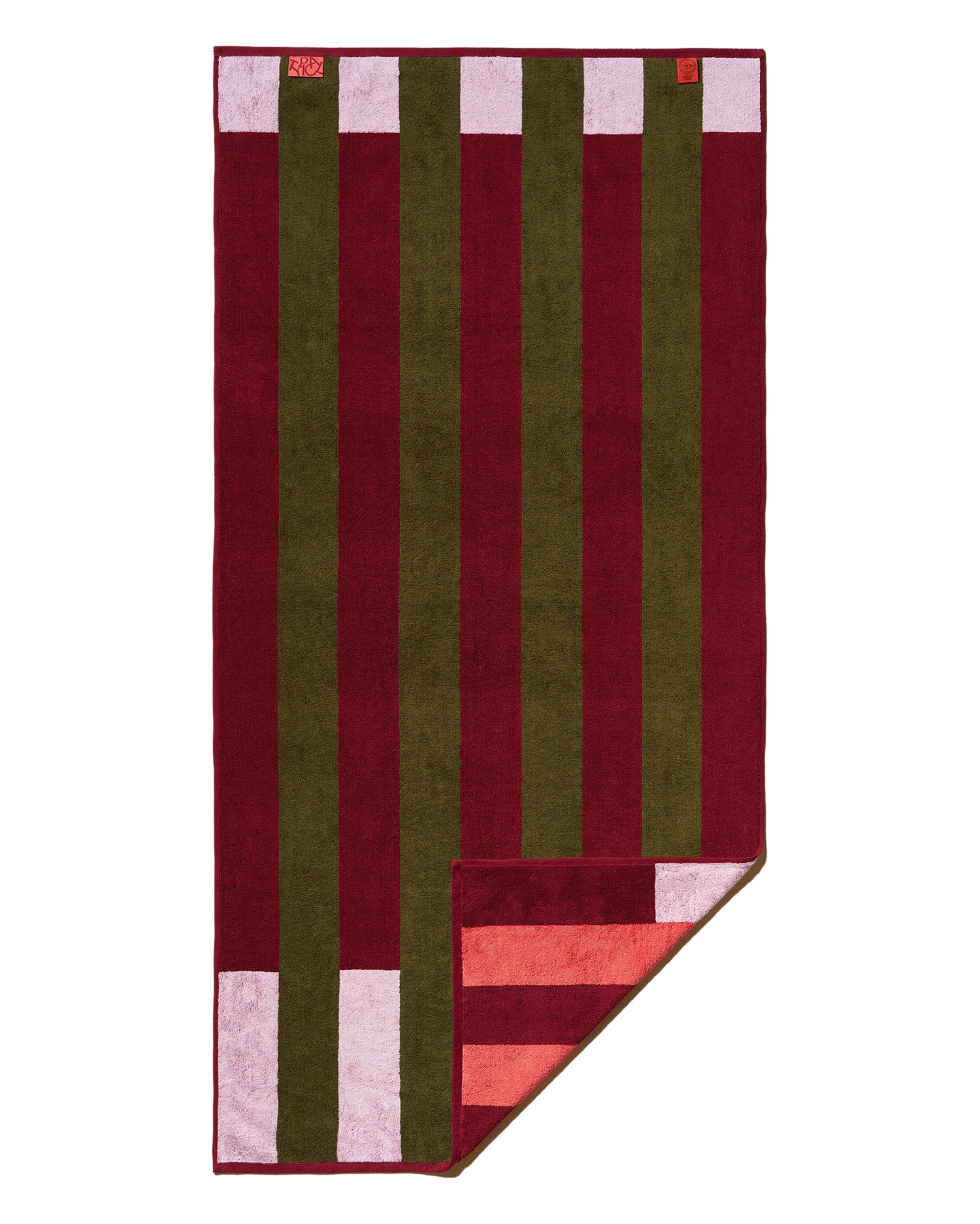 Offset Stripe - Petal Pink, Cabernet Burgundy, Moss Green - Bath Towel